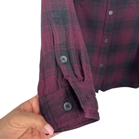 Tilley Womens Long-Sleeve Plaid Button-Up Shirt SZ L Cotton Blend BurgundY Black - Picture 9 of 11